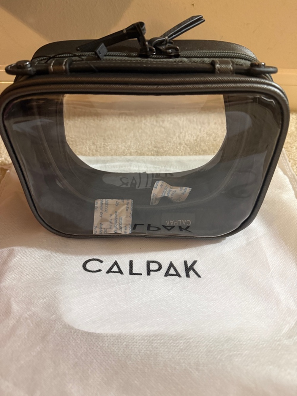 New CALPAK Small Clear Cosmetic Travel Case - Steel